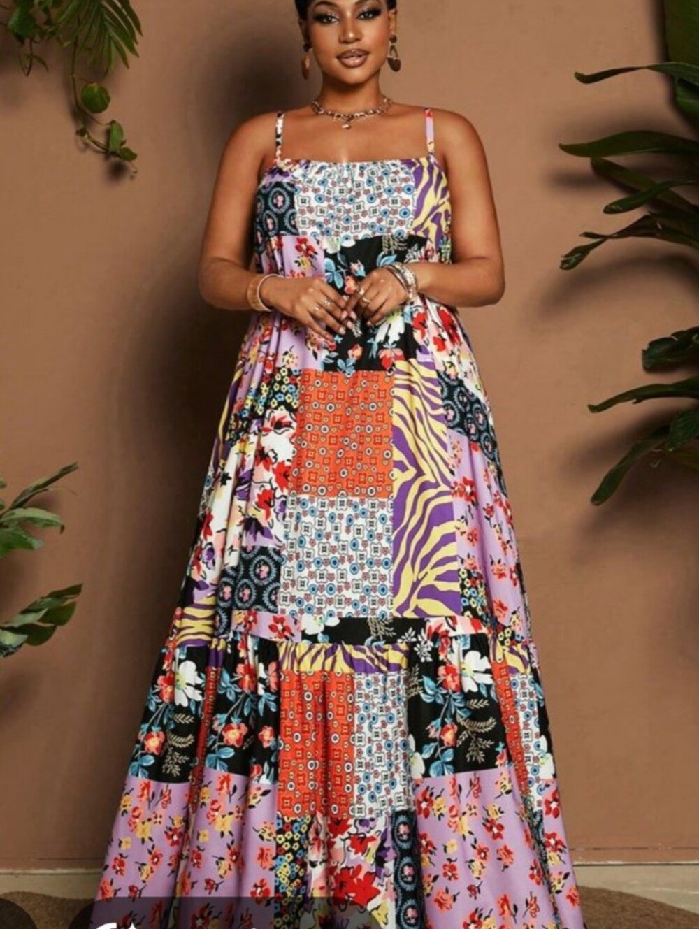 Patchwork Floral Maxi Dress - Lavender Multi